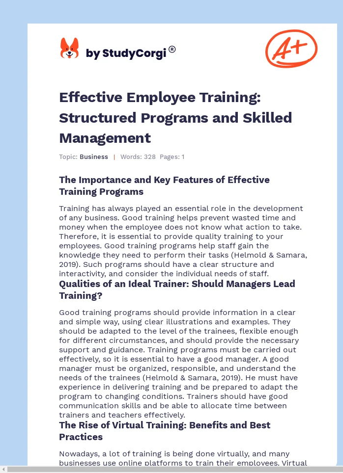 Effective Employee Training: Structured Programs and Skilled Management. Page 1