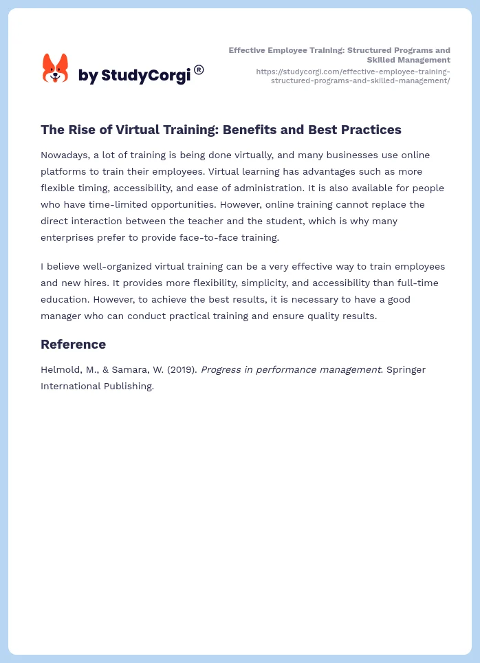 Effective Employee Training: Structured Programs and Skilled Management. Page 2