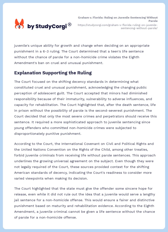 Graham v. Florida: Ruling on Juvenile Sentencing Without Parole. Page 2