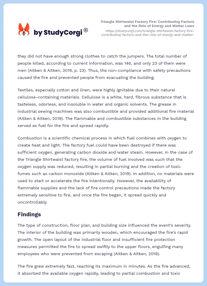 Triangle Shirtwaist Factory Fire: Contributing Factors and the Role of Energy and Matter Laws. Page 2