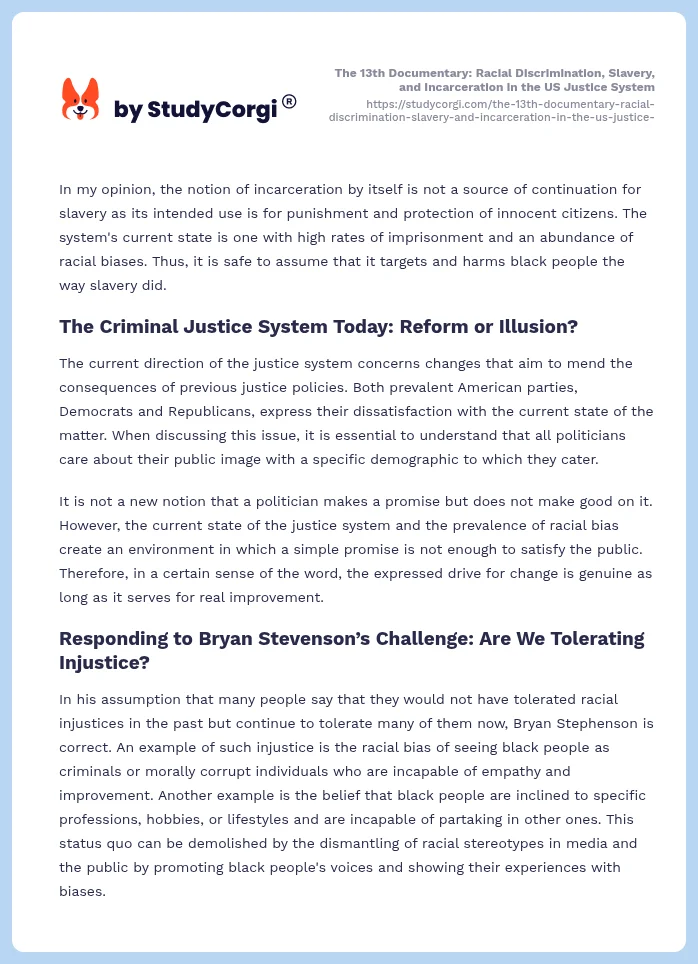 The 13th Documentary: Racial Discrimination, Slavery, and Incarceration in the US Justice System. Page 2