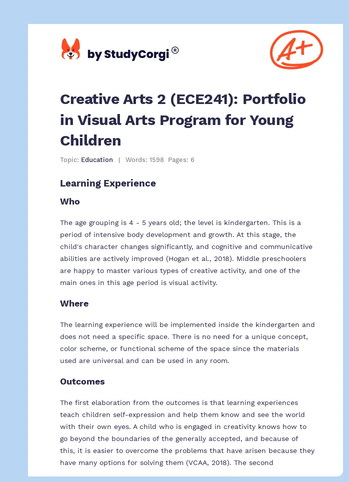 Creative Arts 2 (ECE241): Portfolio in Visual Arts Program for Young Children. Page 1