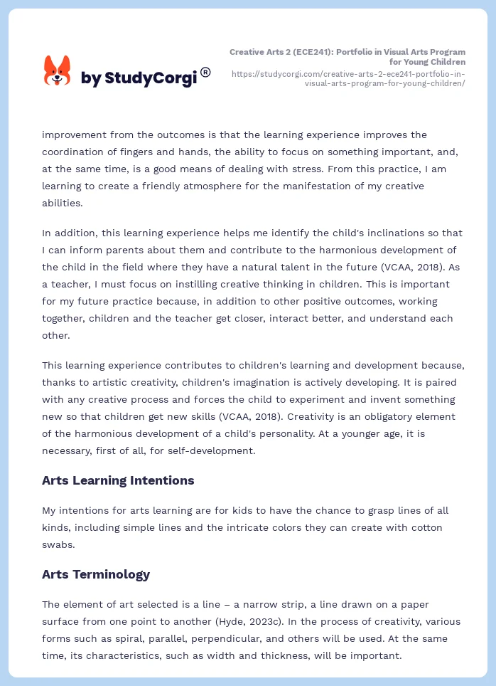 Creative Arts 2 (ECE241): Portfolio in Visual Arts Program for Young Children. Page 2