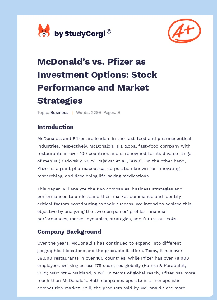 McDonald’s vs. Pfizer as Investment Options: Stock Performance and Market Strategies. Page 1