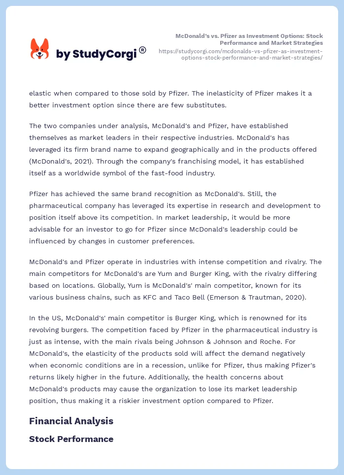 McDonald’s vs. Pfizer as Investment Options: Stock Performance and Market Strategies. Page 2