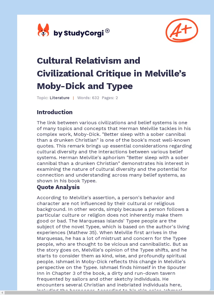 Cultural Relativism and Civilizational Critique in Melville’s Moby-Dick and Typee. Page 1