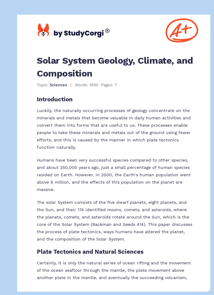 Solar System Geology, Climate, and Composition. Page 1