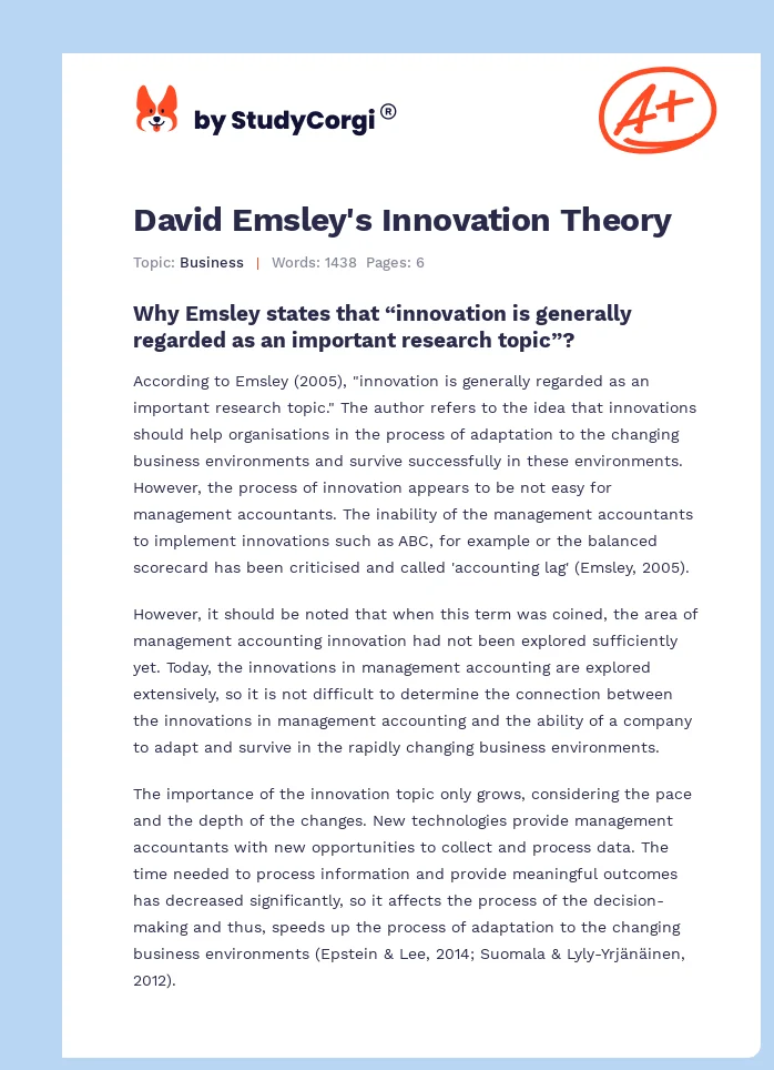 David Emsley's Innovation Theory. Page 1