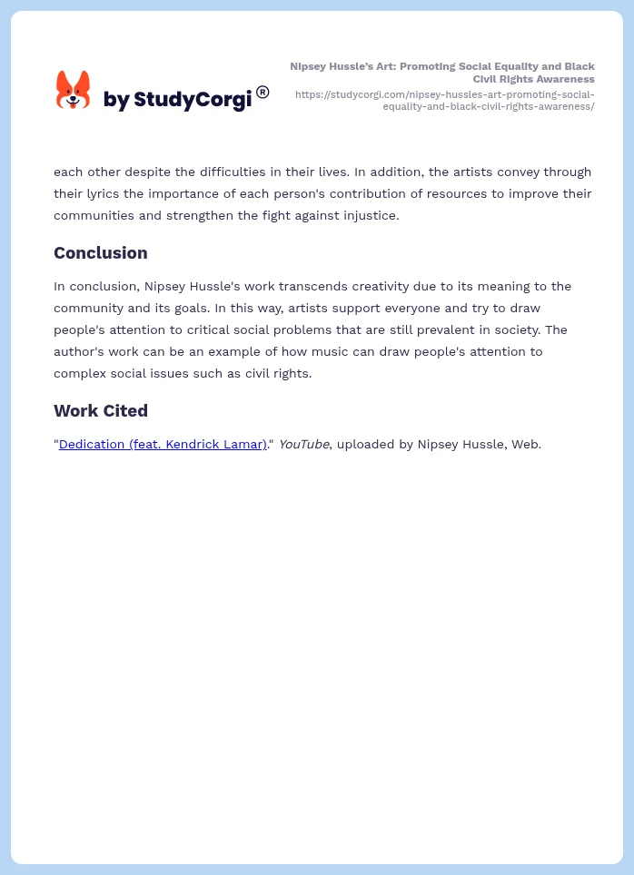 Nipsey Hussle’s Art: Promoting Social Equality and Black Civil Rights Awareness. Page 2