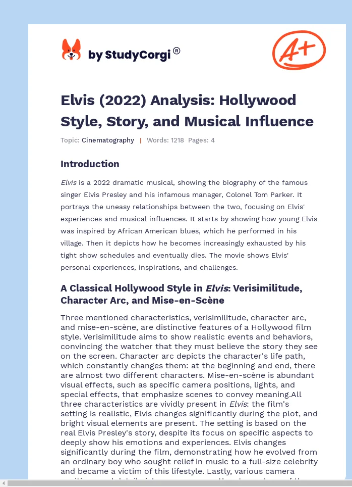 Elvis (2022) Analysis: Hollywood Style, Story, and Musical Influence. Page 1