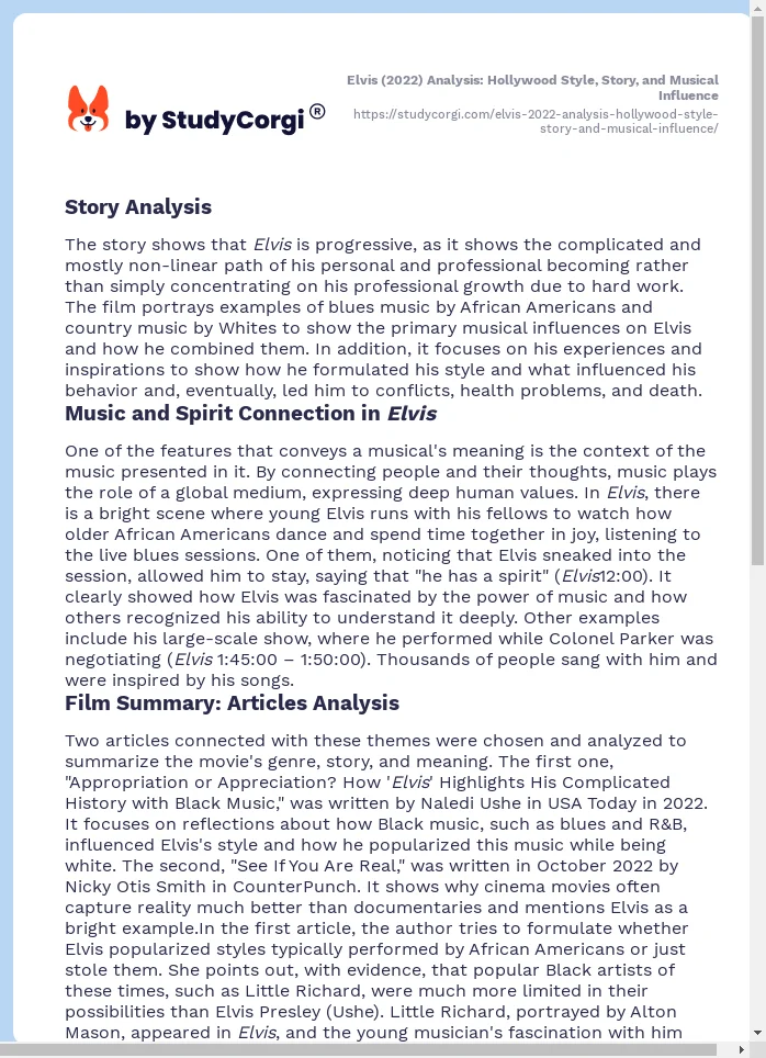 Elvis (2022) Analysis: Hollywood Style, Story, and Musical Influence. Page 2
