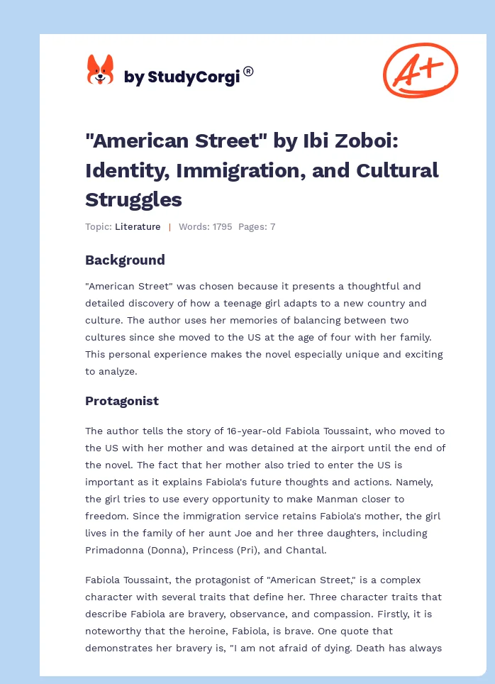 "American Street" by Ibi Zoboi: Identity, Immigration, and Cultural Struggles. Page 1