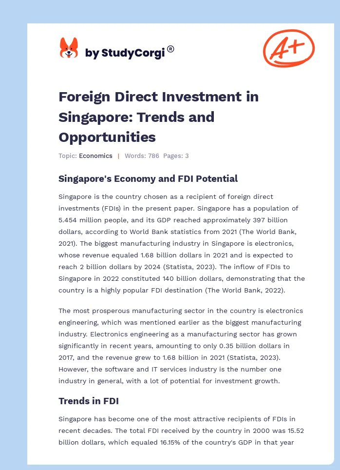 Foreign Direct Investment in Singapore: Trends and Opportunities. Page 1