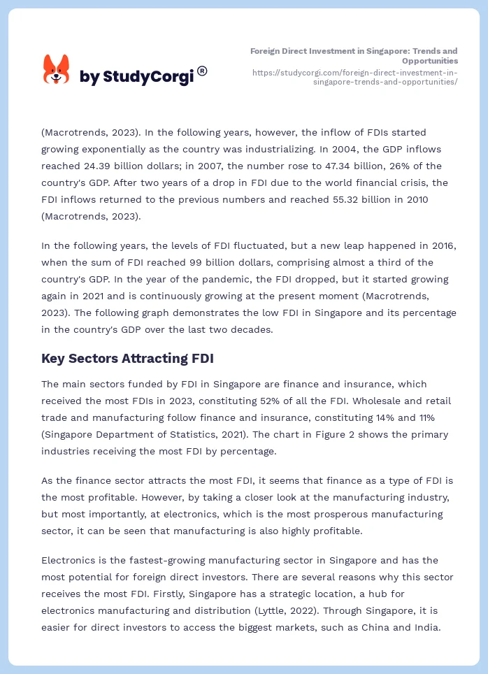 Foreign Direct Investment in Singapore: Trends and Opportunities. Page 2