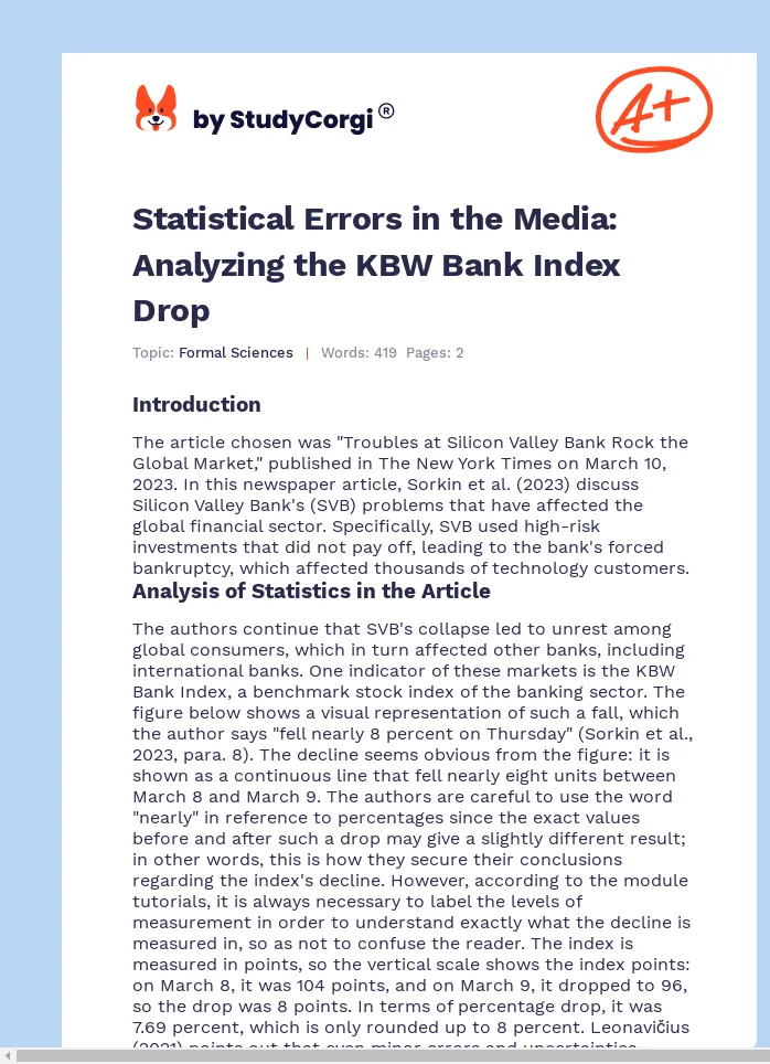 Statistical Errors in the Media: Analyzing the KBW Bank Index Drop. Page 1