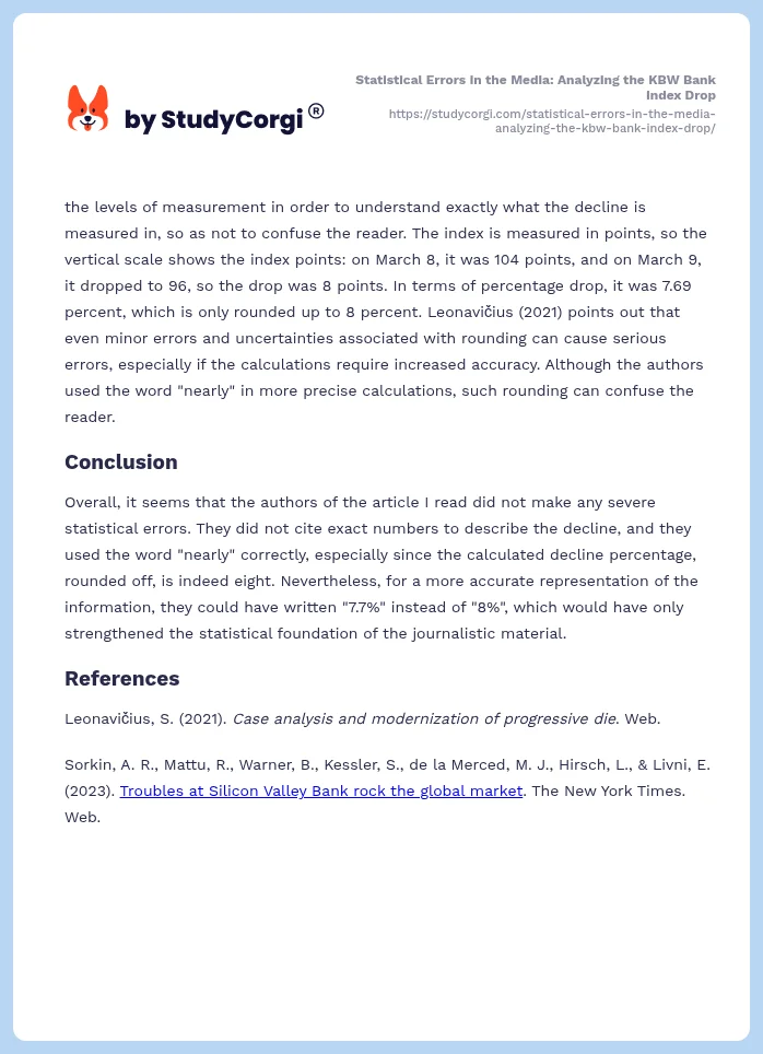 Statistical Errors in the Media: Analyzing the KBW Bank Index Drop. Page 2