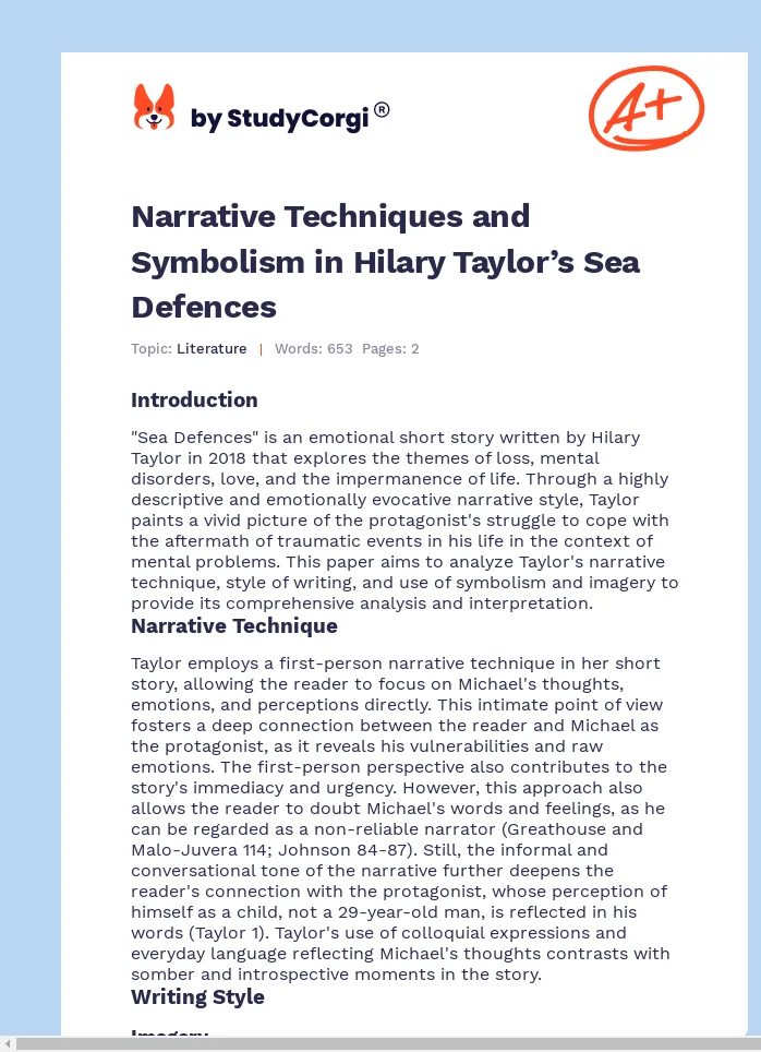 Narrative Techniques and Symbolism in Hilary Taylor’s Sea Defences. Page 1