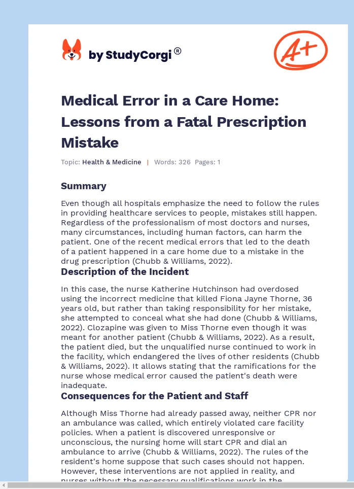 Medical Error in a Care Home: Lessons from a Fatal Prescription Mistake. Page 1