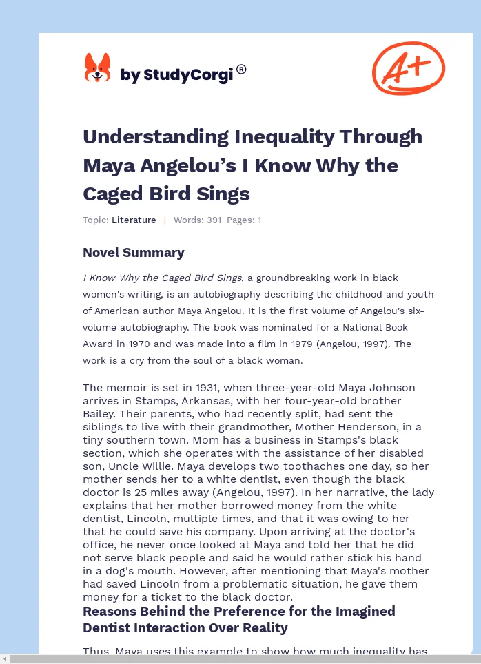 Understanding Inequality Through Maya Angelou’s I Know Why the Caged Bird Sings. Page 1