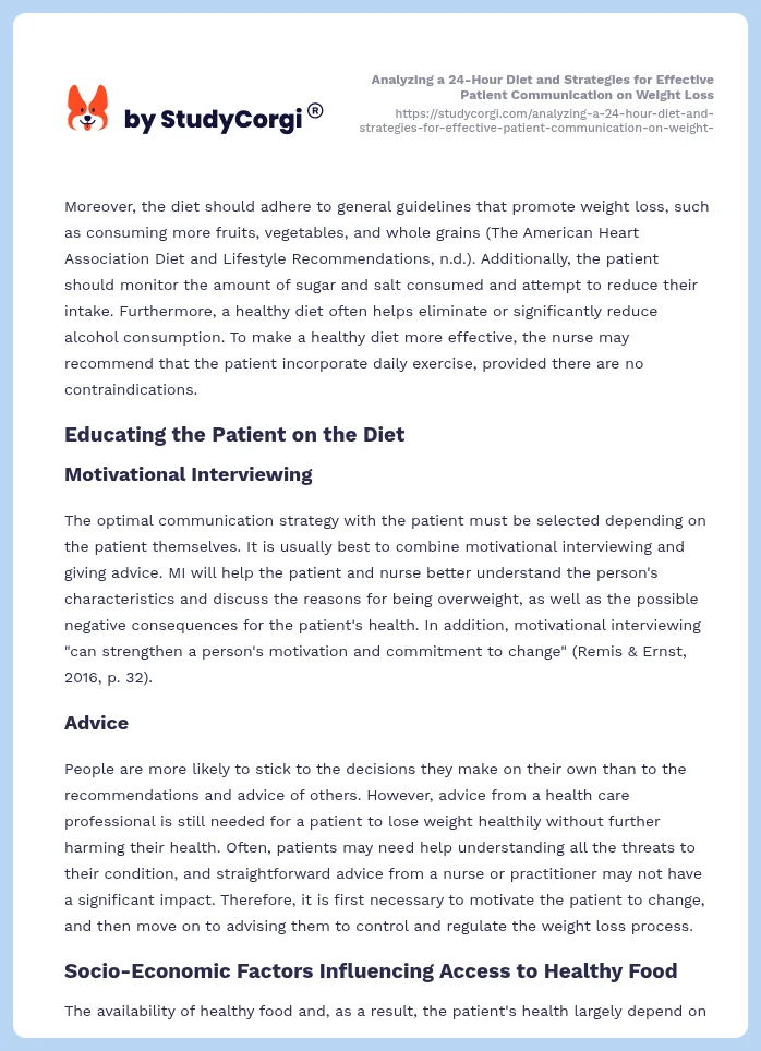 Analyzing a 24-Hour Diet and Strategies for Effective Patient Communication on Weight Loss. Page 2