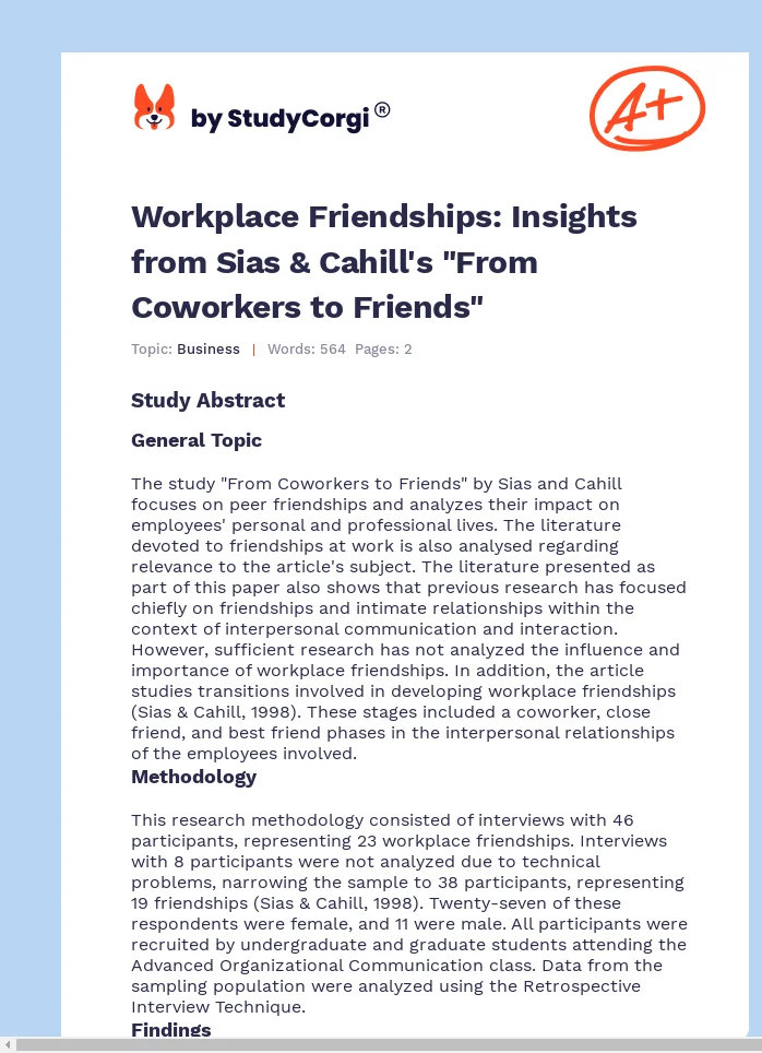 Workplace Friendships: Insights from Sias & Cahill's "From Coworkers to Friends". Page 1