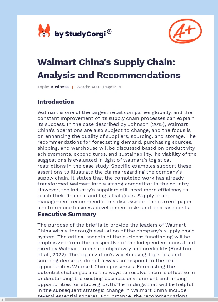 Walmart China's Supply Chain: Analysis and Recommendations. Page 1