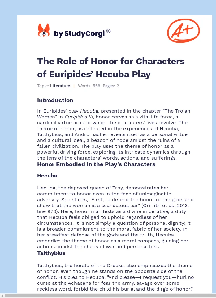 The Role of Honor for Characters of Euripides’ Hecuba Play. Page 1