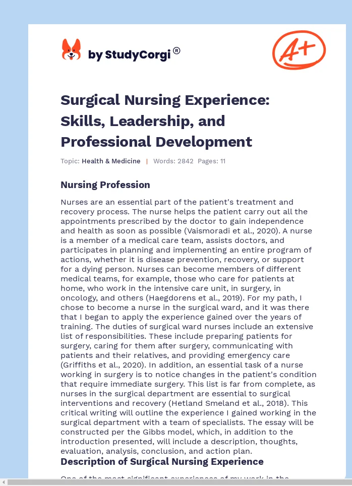 Surgical Nursing Experience: Skills, Leadership, and Professional Development. Page 1