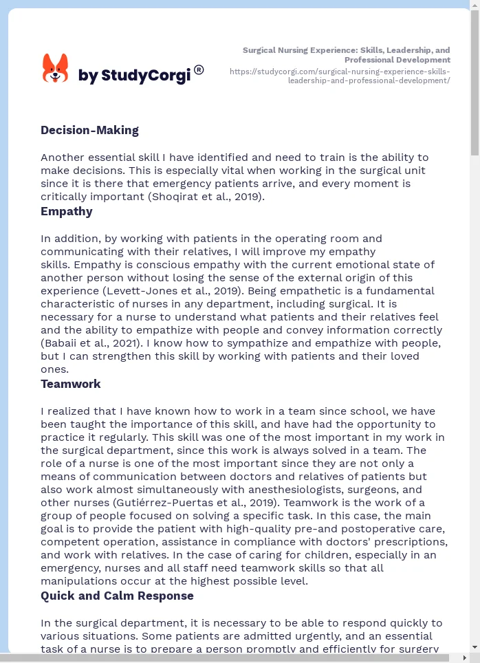 Surgical Nursing Experience: Skills, Leadership, and Professional Development. Page 2
