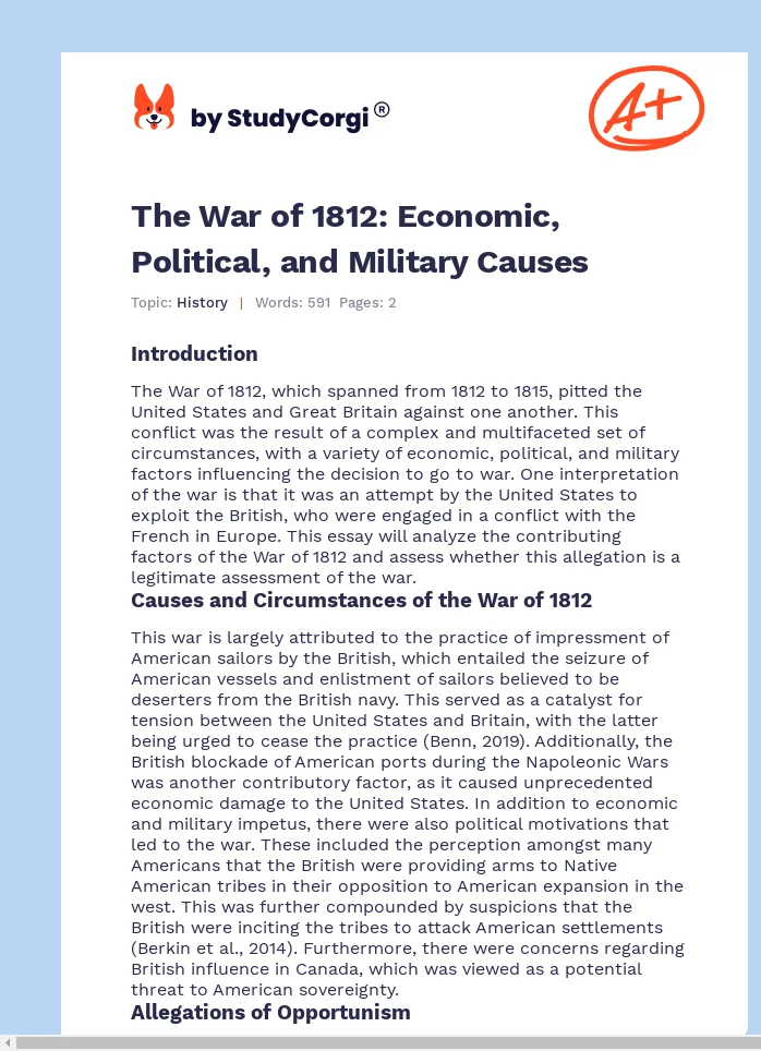The War of 1812: Economic, Political, and Military Causes. Page 1