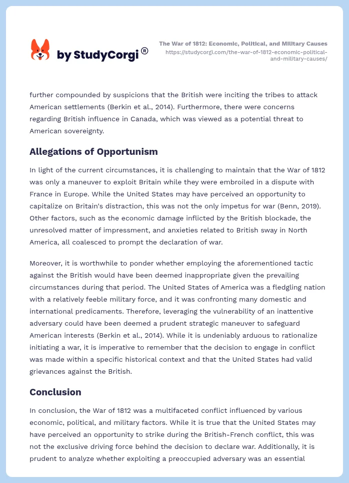 The War of 1812: Economic, Political, and Military Causes. Page 2