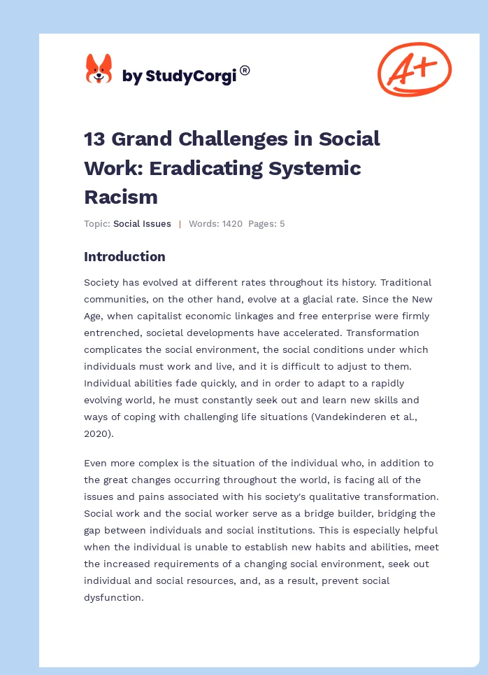 13 Grand Challenges in Social Work: Eradicating Systemic Racism. Page 1