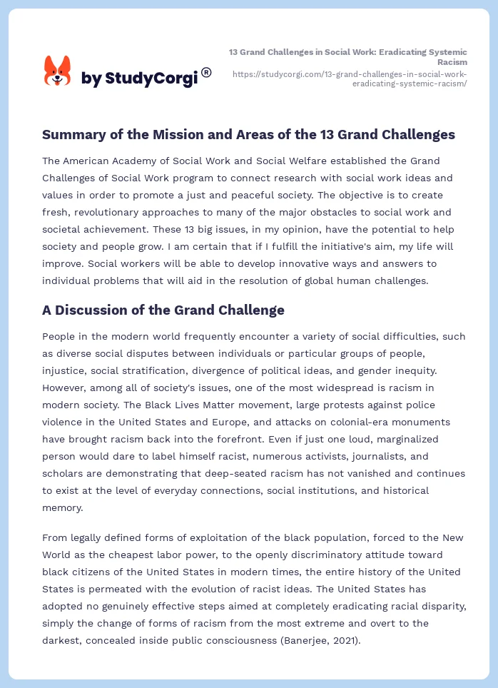 13 Grand Challenges in Social Work: Eradicating Systemic Racism. Page 2