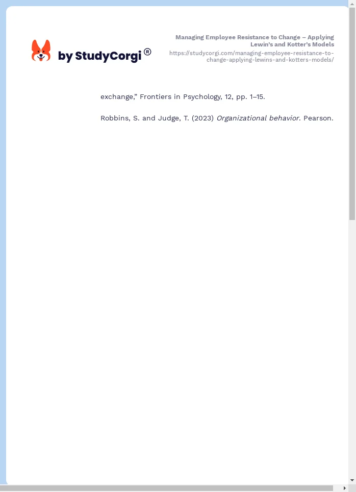 Managing Employee Resistance to Change – Applying Lewin’s and Kotter’s Models. Page 2