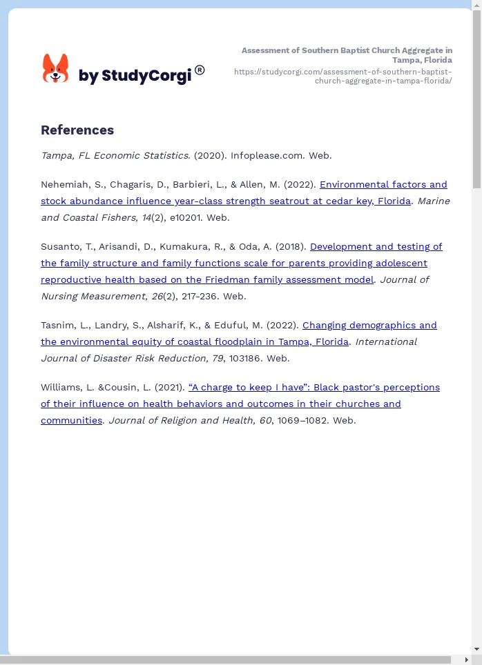Assessment of Southern Baptist Church Aggregate in Tampa, Florida. Page 2