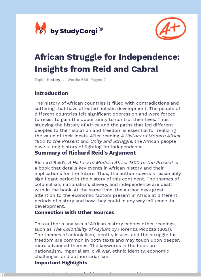 African Struggle for Independence: Insights from Reid and Cabral. Page 1