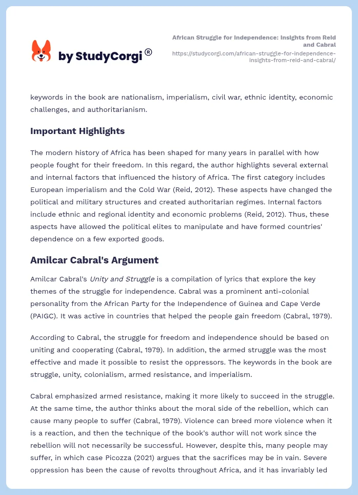 African Struggle for Independence: Insights from Reid and Cabral. Page 2