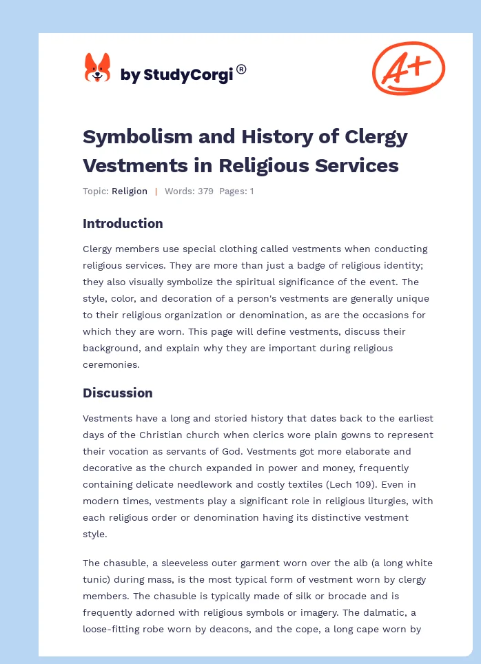 Symbolism and History of Clergy Vestments in Religious Services. Page 1