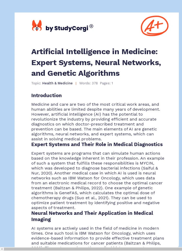 Artificial Intelligence in Medicine: Expert Systems, Neural Networks, and Genetic Algorithms. Page 1