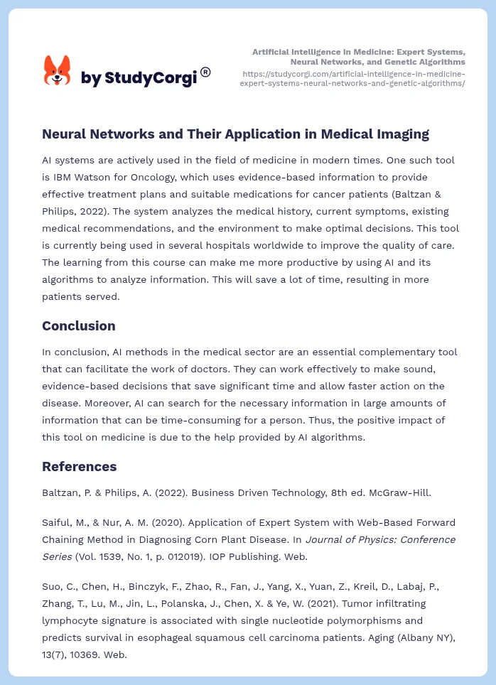 Artificial Intelligence in Medicine: Expert Systems, Neural Networks, and Genetic Algorithms. Page 2