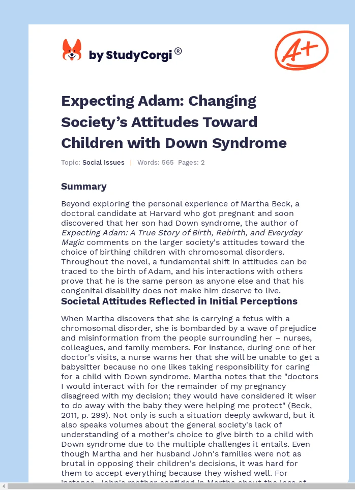 Expecting Adam: Changing Society’s Attitudes Toward Children with Down Syndrome. Page 1