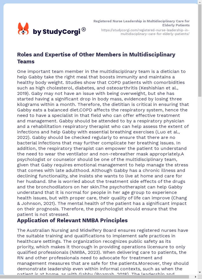 Registered Nurse Leadership in Multidisciplinary Care for Elderly Patients. Page 2
