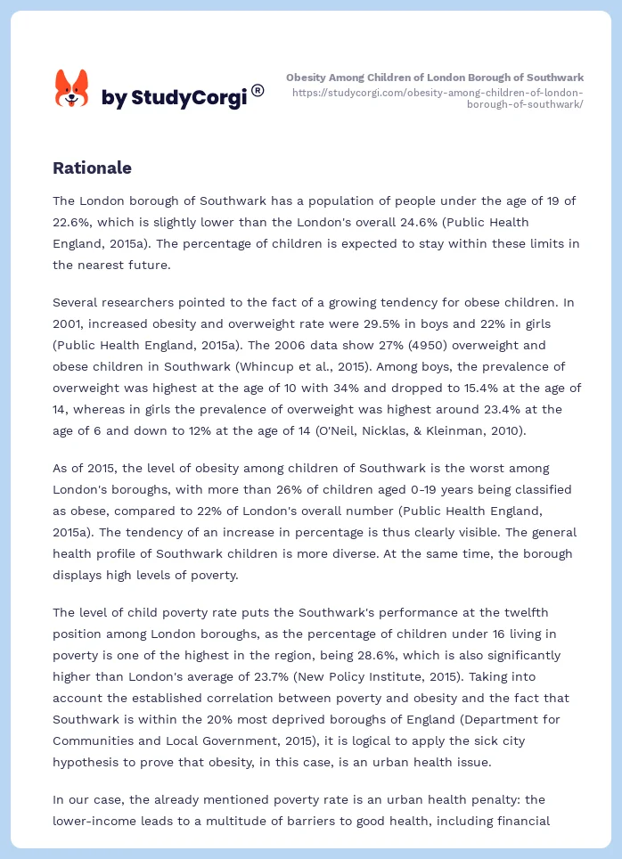 Obesity Among Children of London Borough of Southwark. Page 2