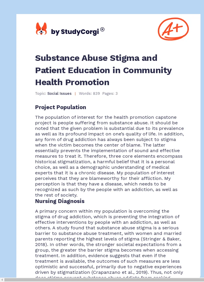 Substance Abuse Stigma and Patient Education in Community Health Promotion. Page 1