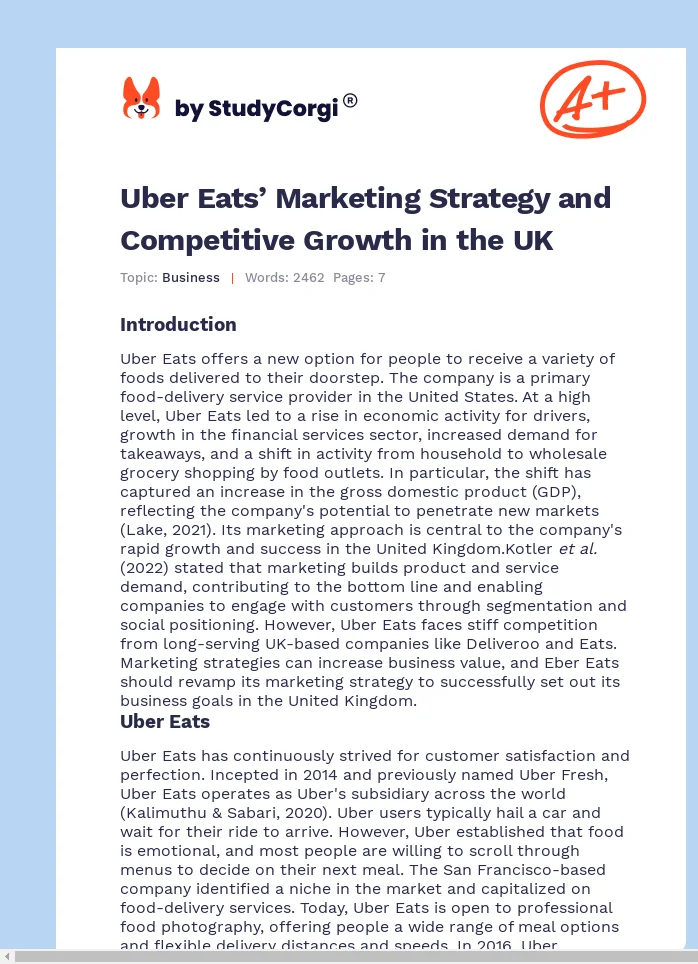 Uber Eats’ Marketing Strategy and Competitive Growth in the UK. Page 1