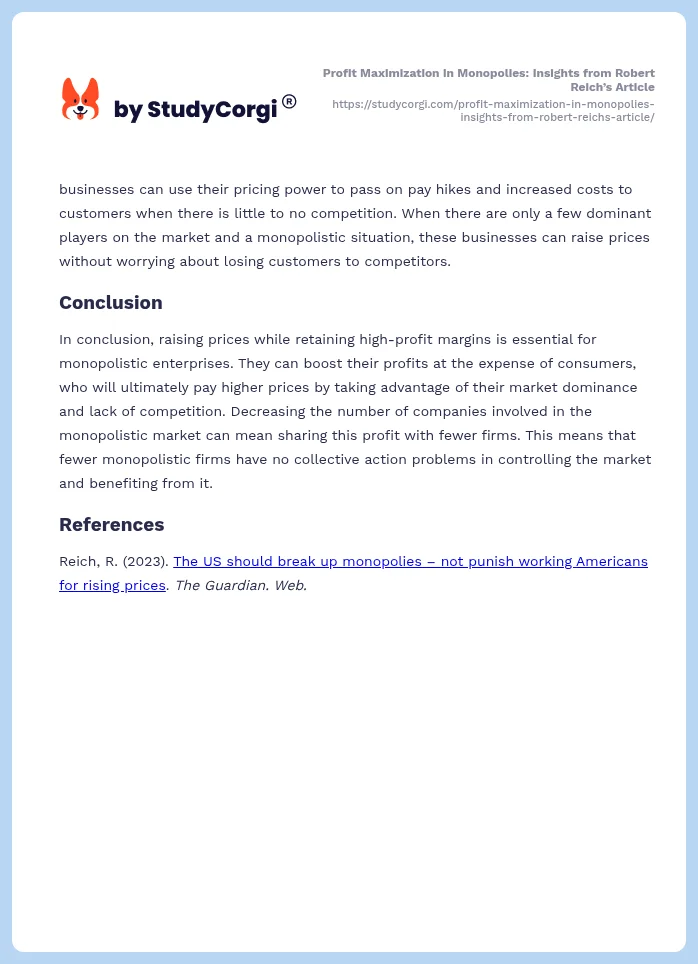 Profit Maximization in Monopolies: Insights from Robert Reich’s Article. Page 2