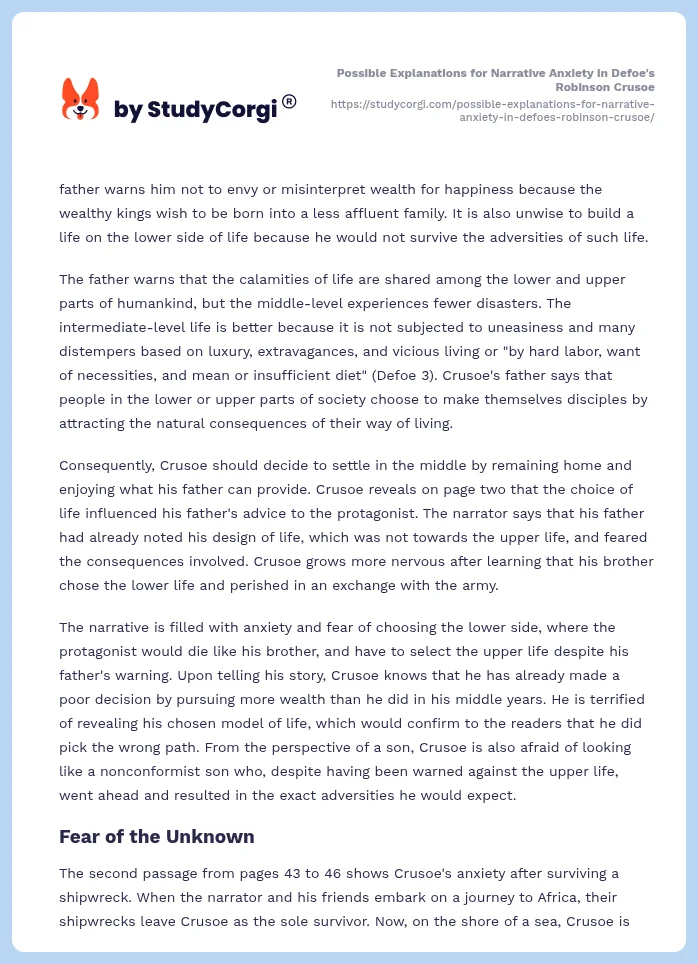 Possible Explanations for Narrative Anxiety in Defoe's Robinson Crusoe. Page 2