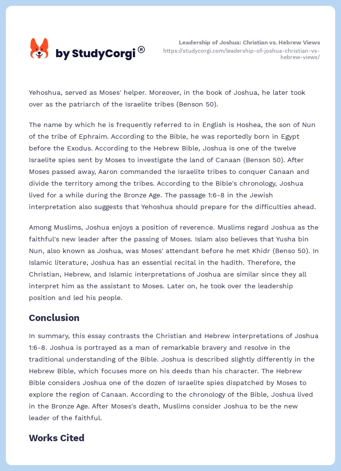 Leadership of Joshua: Christian vs. Hebrew Views. Page 2