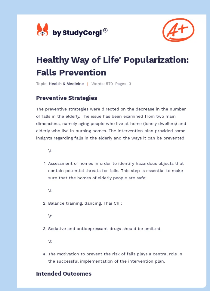 Healthy Way of Life' Popularization: Falls Prevention. Page 1
