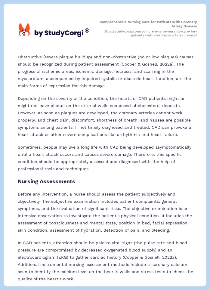 Comprehensive Nursing Care for Patients With Coronary Artery Disease. Page 2